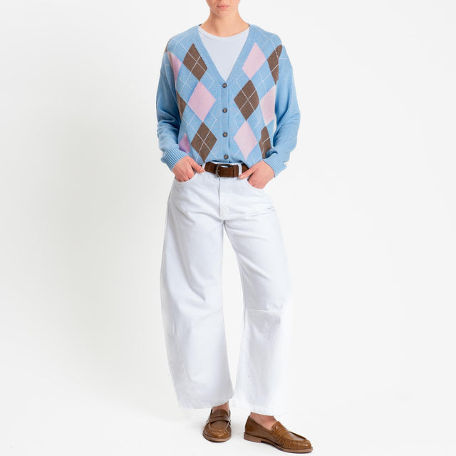 Tensione in-Cardigan argyle - azzurro/tabacco/rosa