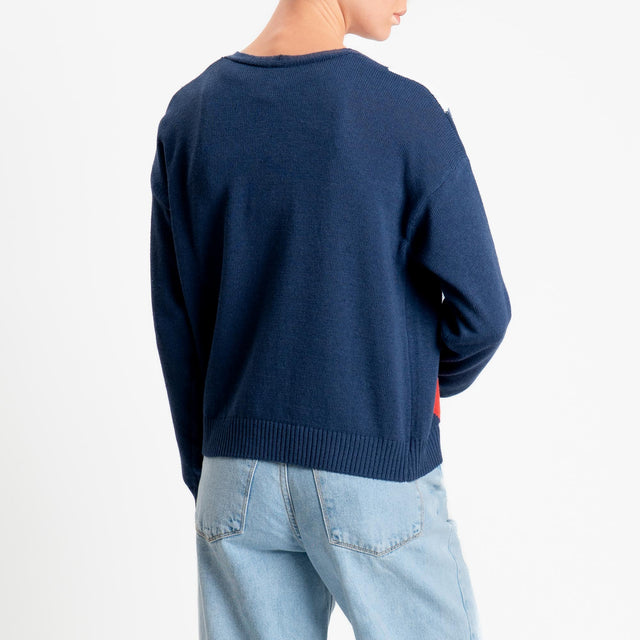Tensione in-Cardigan argyle - blu/burro/rosso