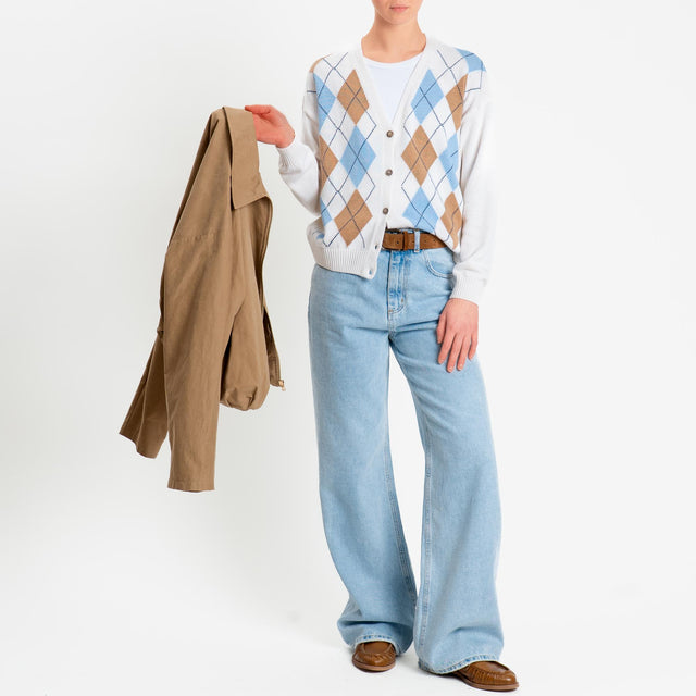 Tensione in-Cardigan argyle - burro/tabacco/azzurro