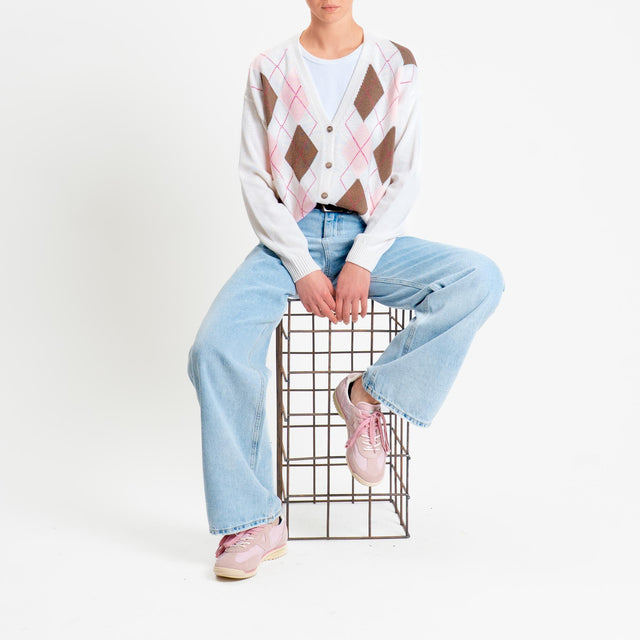 Tensione in-Cardigan argyle - burro/rosa/tabacco