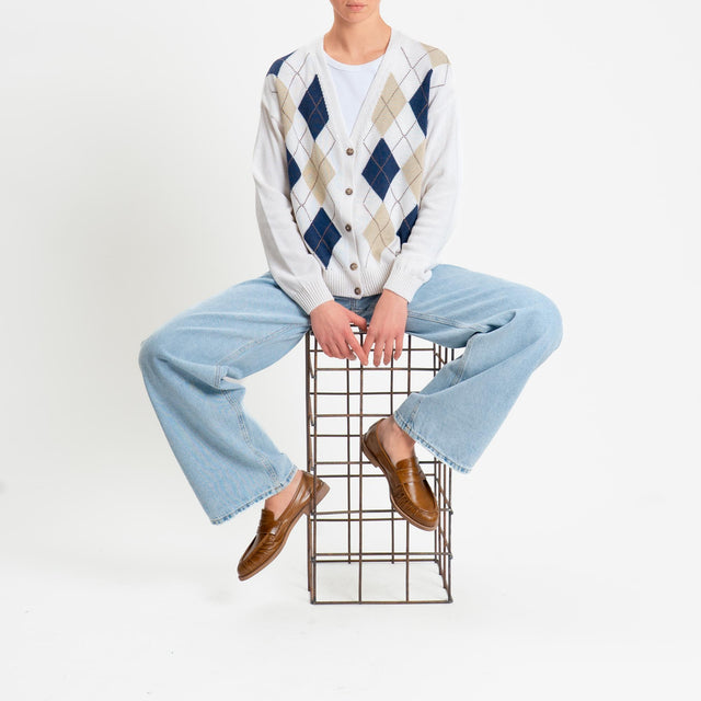 Tensione in-Cardigan argyle - burro/blu/sabbia