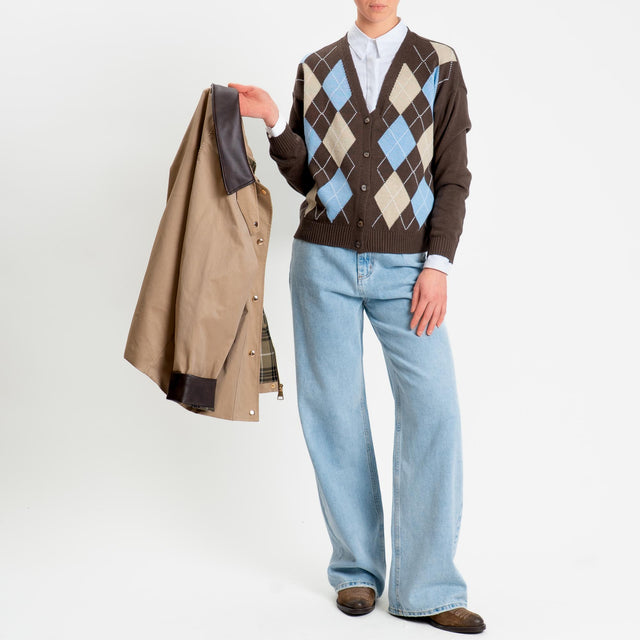 Tensione in-Cardigan argyle - moro/azzurro/sabbia
