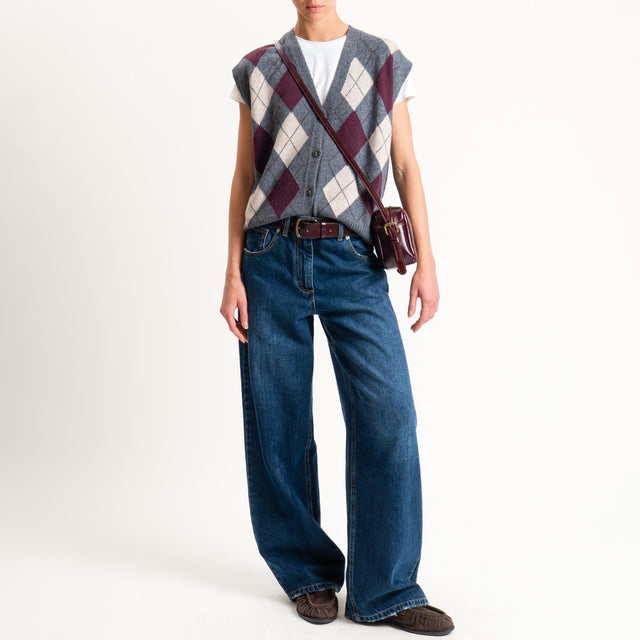 Tensione in-Gilet rombi argyle misto cashmere - antracite/vino/beige