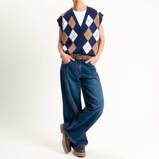 Tensione in-Gilet rombi argyle misto cashmere - blu/camel/latte