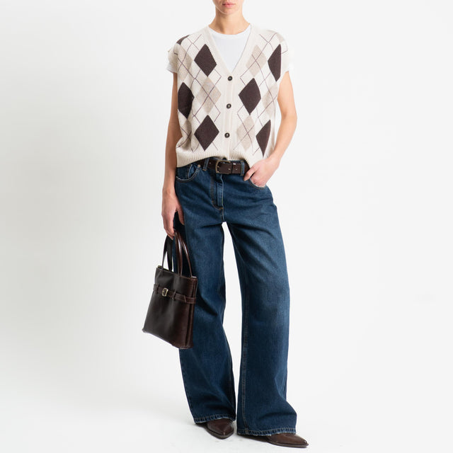 Tensione in-Gilet rombi argyle misto cashmere - burro/moro/casha