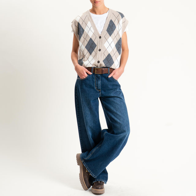 Tensione in-Gilet rombi argyle misto cashmere - beige/panna/antracite