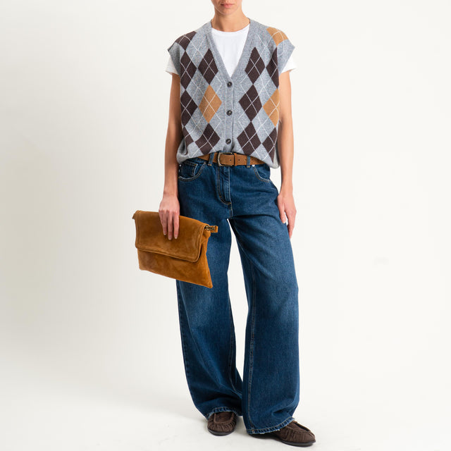 Tensione in-Gilet rombi argyle misto cashmere - grigio/moro/camel