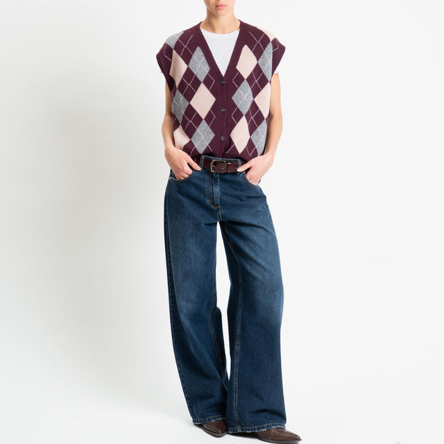 Tensione in-Gilet rombi argyle misto cashmere - bordeaux/grigio/rosa