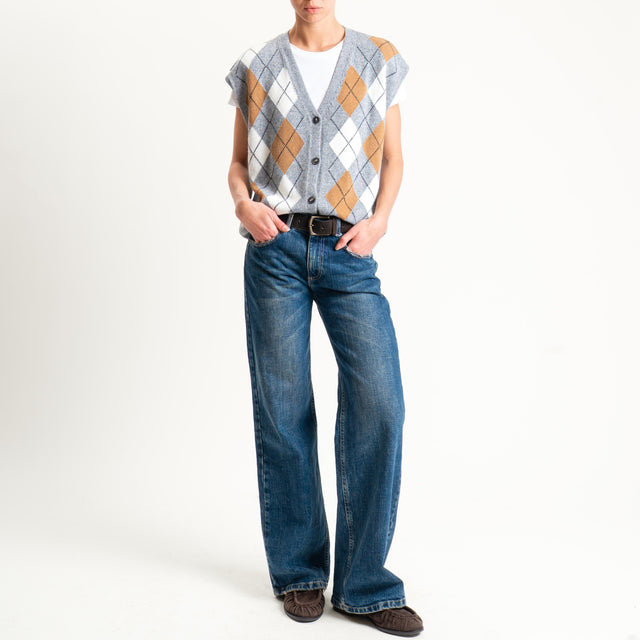 Tensione in-Gilet rombi argyle misto cashmere - grigio/panna/camel