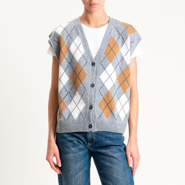 Tensione in-Gilet rombi argyle misto cashmere - grigio/panna/camel