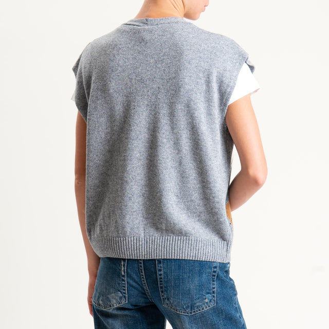 Tensione in-Gilet rombi argyle misto cashmere - grigio/panna/camel