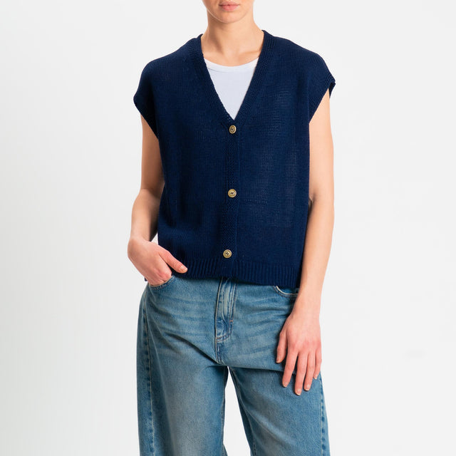 Tensione in-Gilet in maglia tre bottoni - blu