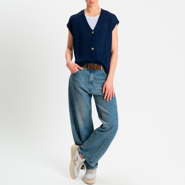 Tensione in-Gilet in maglia tre bottoni - blu