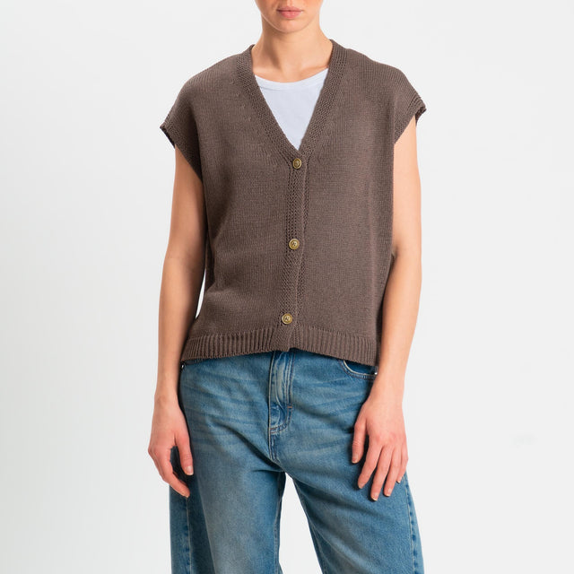 Tensione in-Gilet in maglia tre bottoni - moro