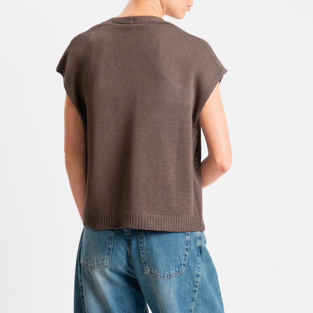 Tensione in-Gilet in maglia tre bottoni - moro