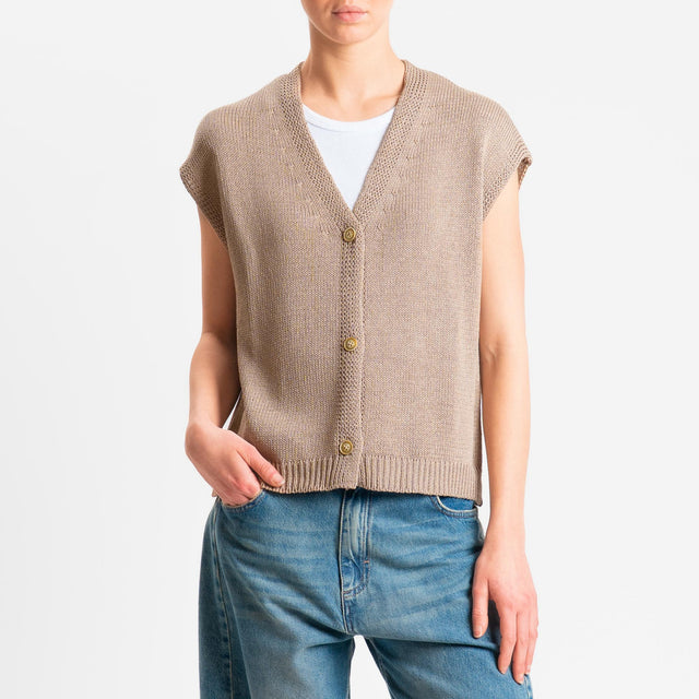 Tensione in-Gilet in maglia tre bottoni - taupe