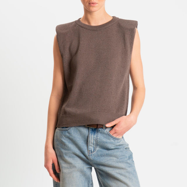 Tensione in-Maglia smanicata con spalline - moro