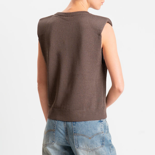 Tensione in-Maglia smanicata con spalline - moro