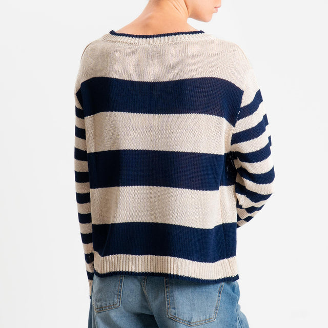 Tensione in-Maglia scatola a righe - ecru/blu