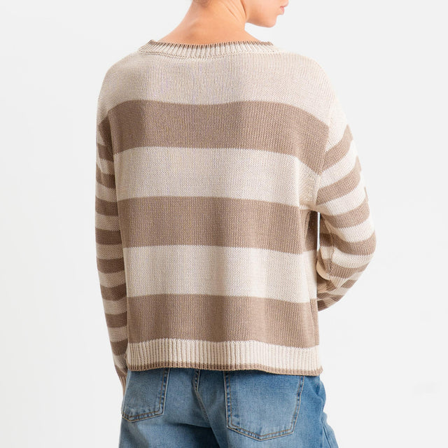 Tensione in-Maglia scatola a righe - ecru/taupe
