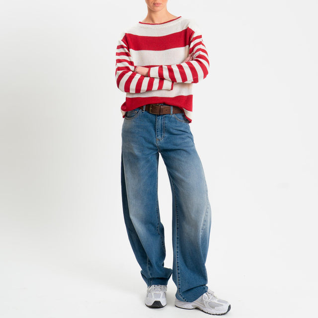 Tensione in-Maglia scatola a righe - panna/rosso