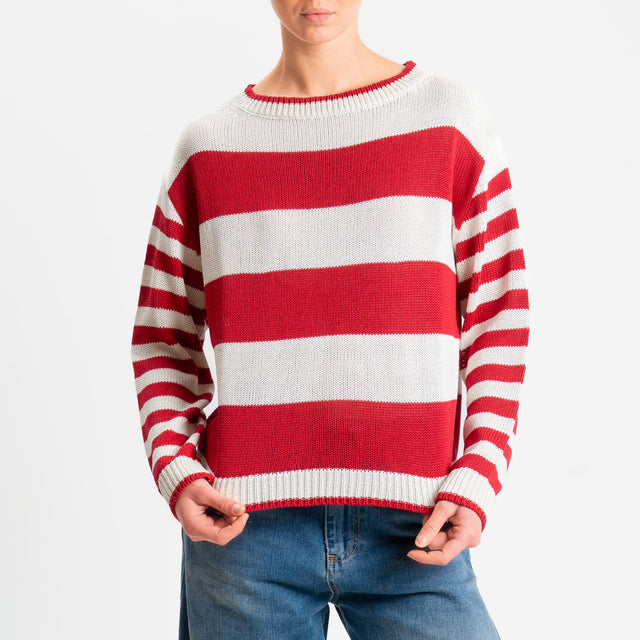 Tensione in-Maglia scatola a righe - panna/rosso