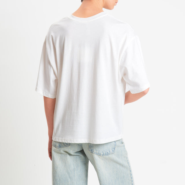 Tensione in-T-shirt con tasca frange similpelle - bianco/beige