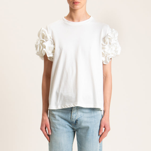 Tensione in-T-shirt girocollo con rouches - bianco