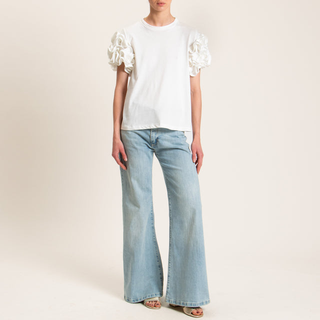 Tensione in-T-shirt girocollo con rouches - bianco