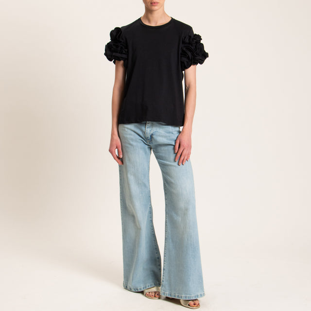 Tensione in-T-shirt girocollo con rouches - nero