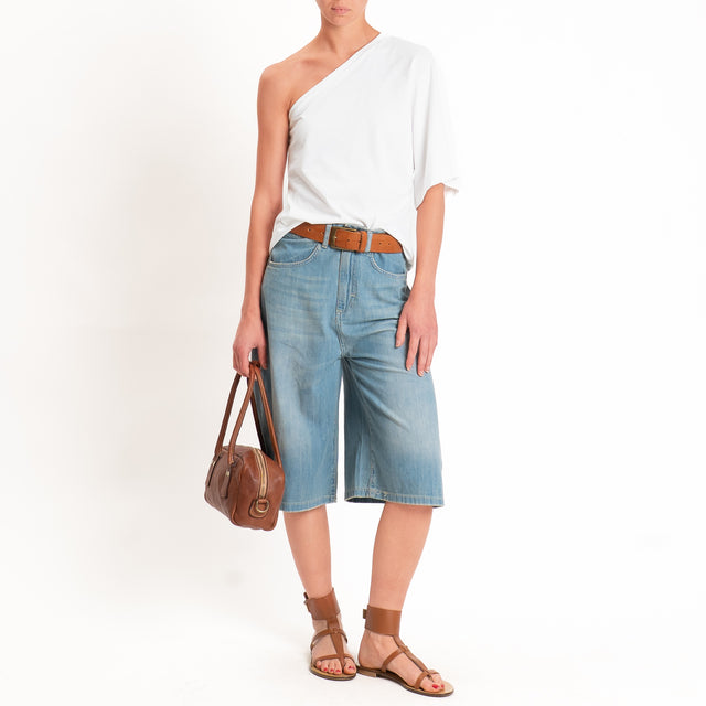 Tensione in-T-shirt monospalla in jersey - panna