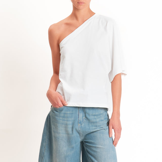 Tensione in-T-shirt monospalla in jersey - panna