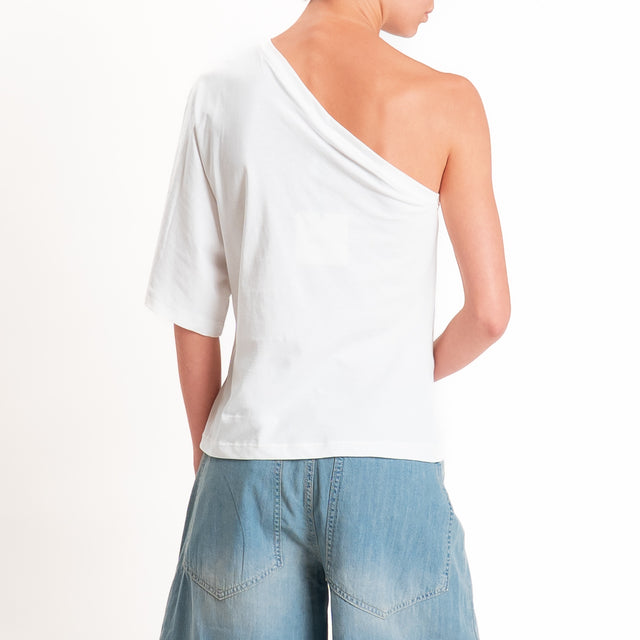 Tensione in-T-shirt monospalla in jersey - panna