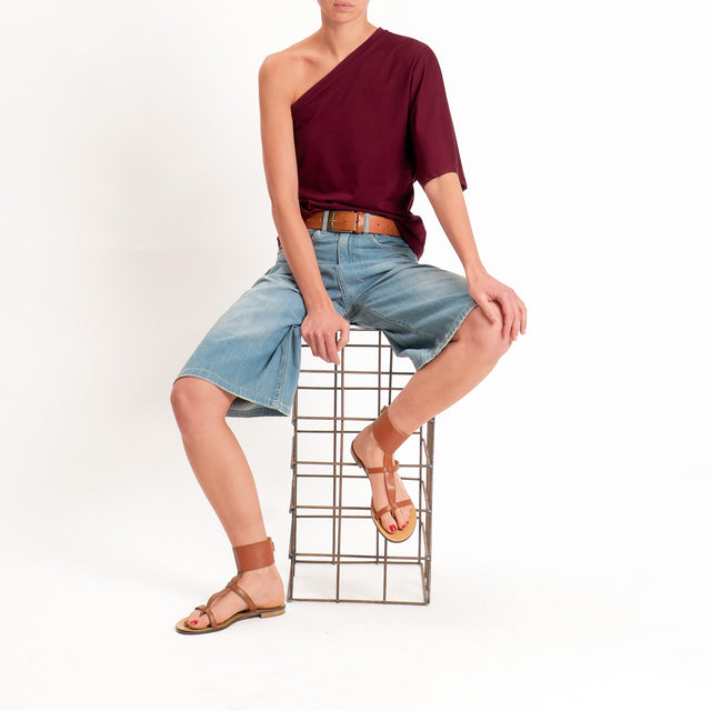 Tensione in-T-shirt monospalla in jersey - prugna