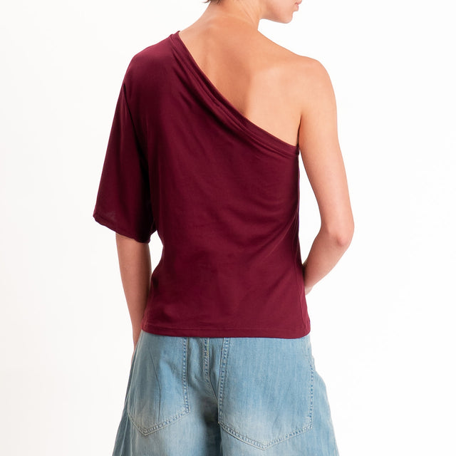 Tensione in-T-shirt monospalla in jersey - prugna