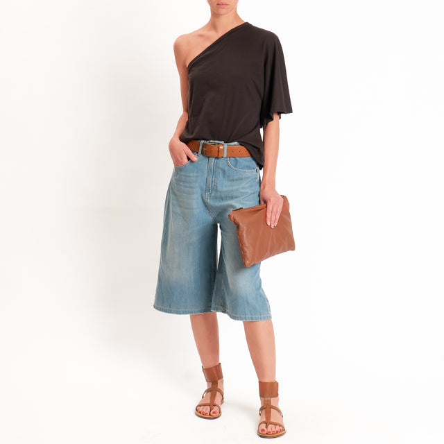 Tensione in-T-shirt monospalla in jersey - moro
