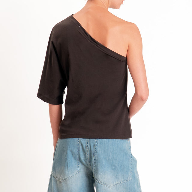 Tensione in-T-shirt monospalla in jersey - moro