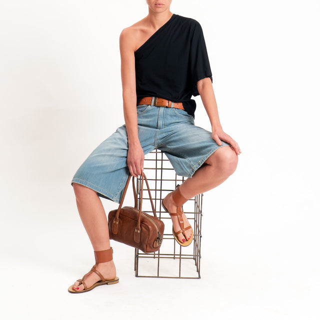 Tensione in-T-shirt monospalla in jersey - nero
