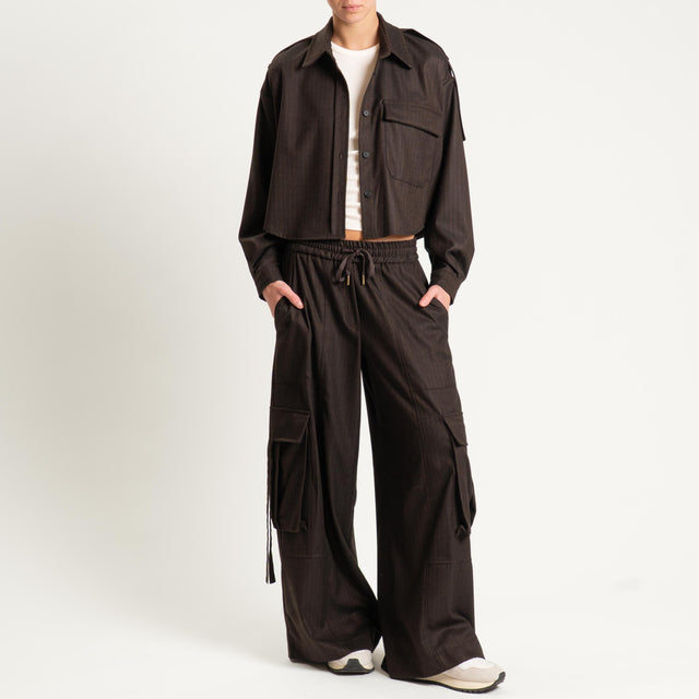 Tensione in- Pantalone cargo gessato - moro