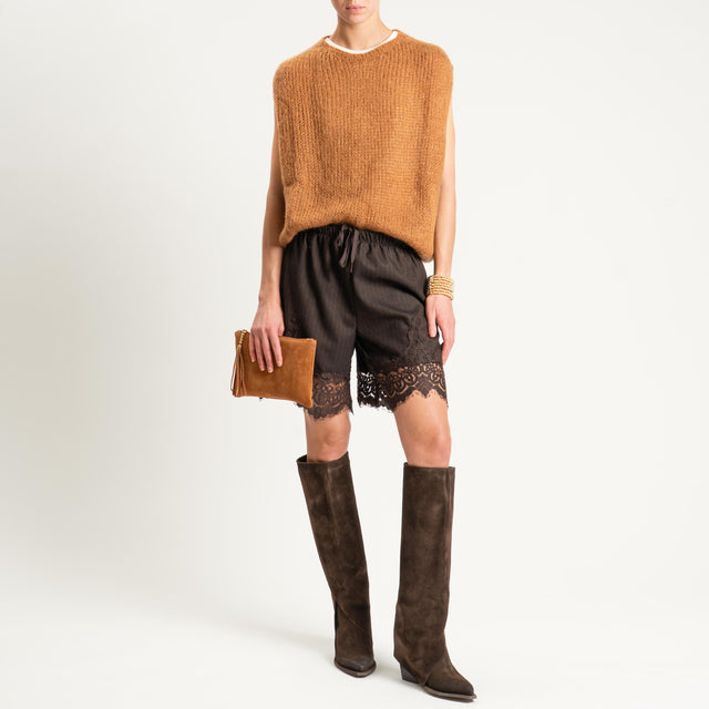 Tensione in- Shorts gessato con pizzo - moro