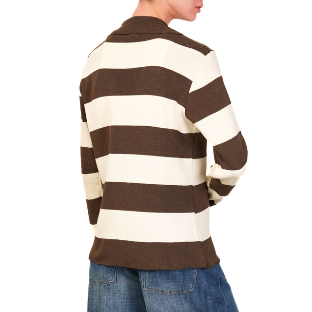 Chaqueta de punto a rayas Tension in-Jacket - marrón oscuro/crema