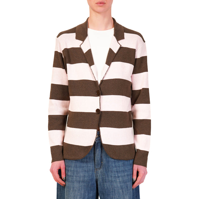 Tensione in-Giacca righe in maglia - moro/rosa