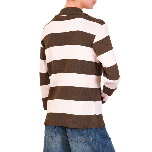 Tensione in-Giacca righe in maglia - moro/rosa