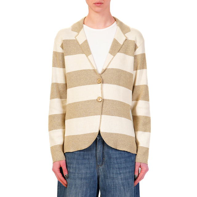 Tensione in-Giacca righe in maglia - sabbia/panna