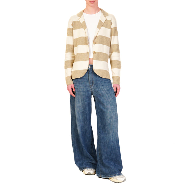 Tensione in-Giacca righe in maglia - sabbia/panna