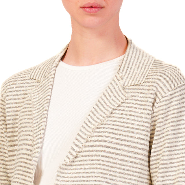 Chaqueta de tensión con rayas de lurex - crema/plata