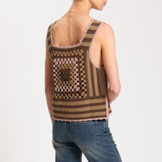 Tensione in-Top crochet - rosa/moro/cammello