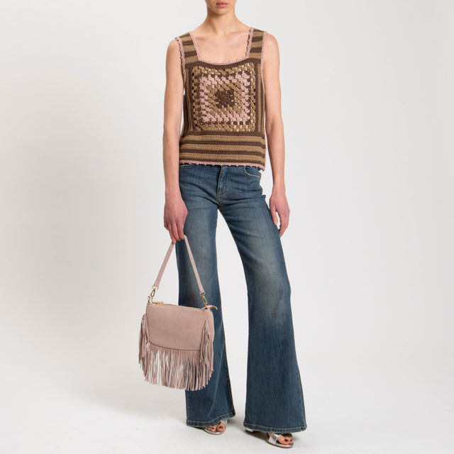 Tensione in-Top crochet - rosa/moro/cammello