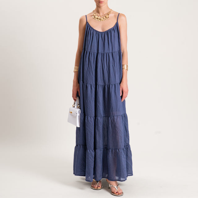 Tensione in-Abito mussola lyocell con balze - blu