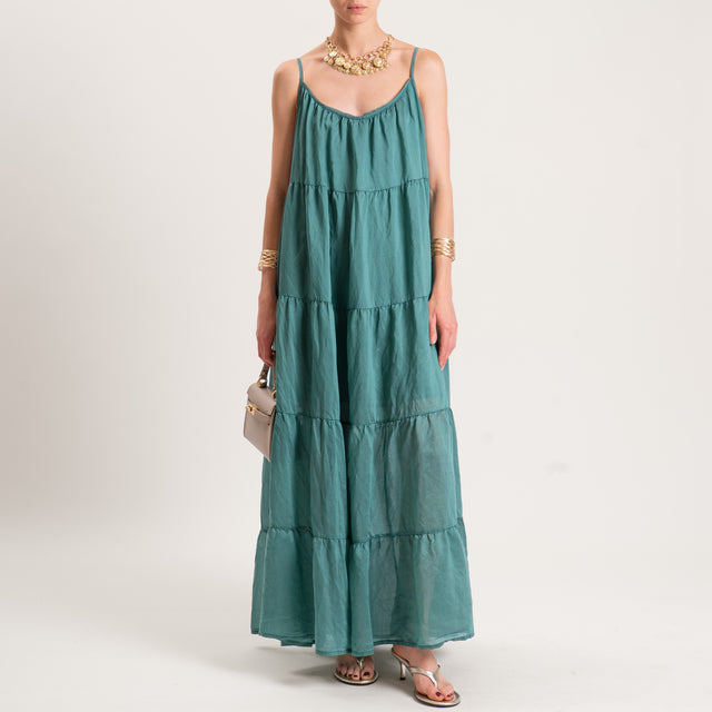 Tensione in-Abito mussola lyocell con balze - verde
